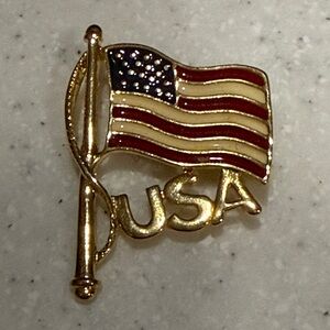 Gold USA Flag Enamel Pin - Red, White & Blue